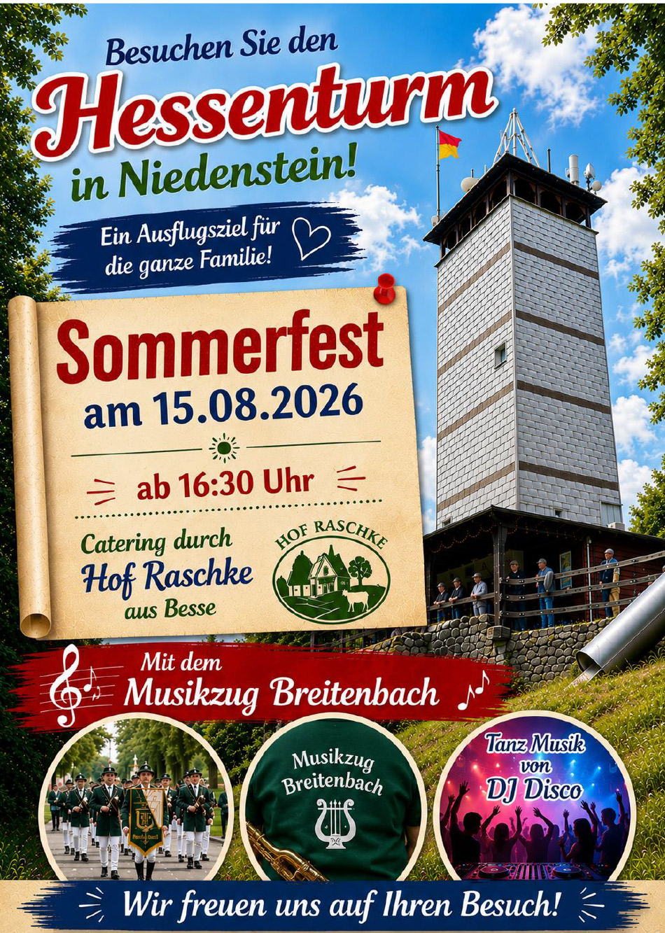 Elvira Friedrich (mit Mikrofon vor Ausstellern) Sommerfest Hessenturm 15.August